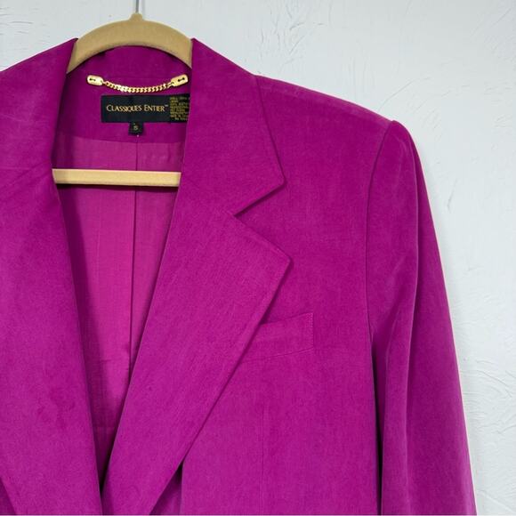 Vintage Classiques Entier Magenta Pink Silk Blazer Jacket Womens S Oversized - Picture 7 of 11